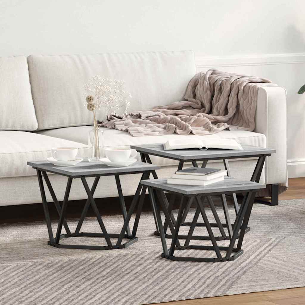 Tavolino da salotto 3 pcs Grigio Sonoma