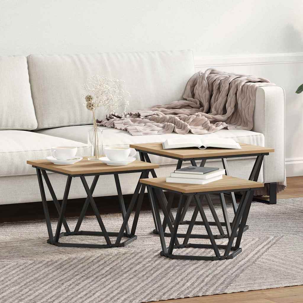 Tavolino da salotto 3 pcs Rovere artigianale