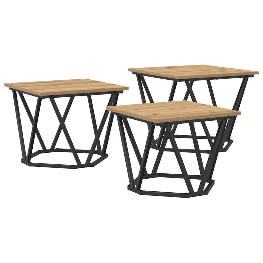 Tavolino da salotto 3 pcs Rovere artigianale