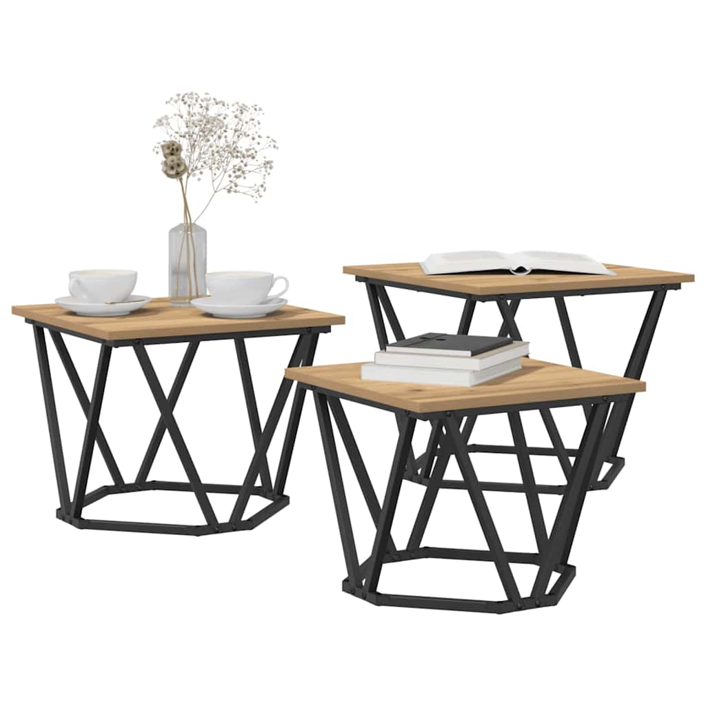 Tavolino da salotto 3 pcs Rovere artigianale