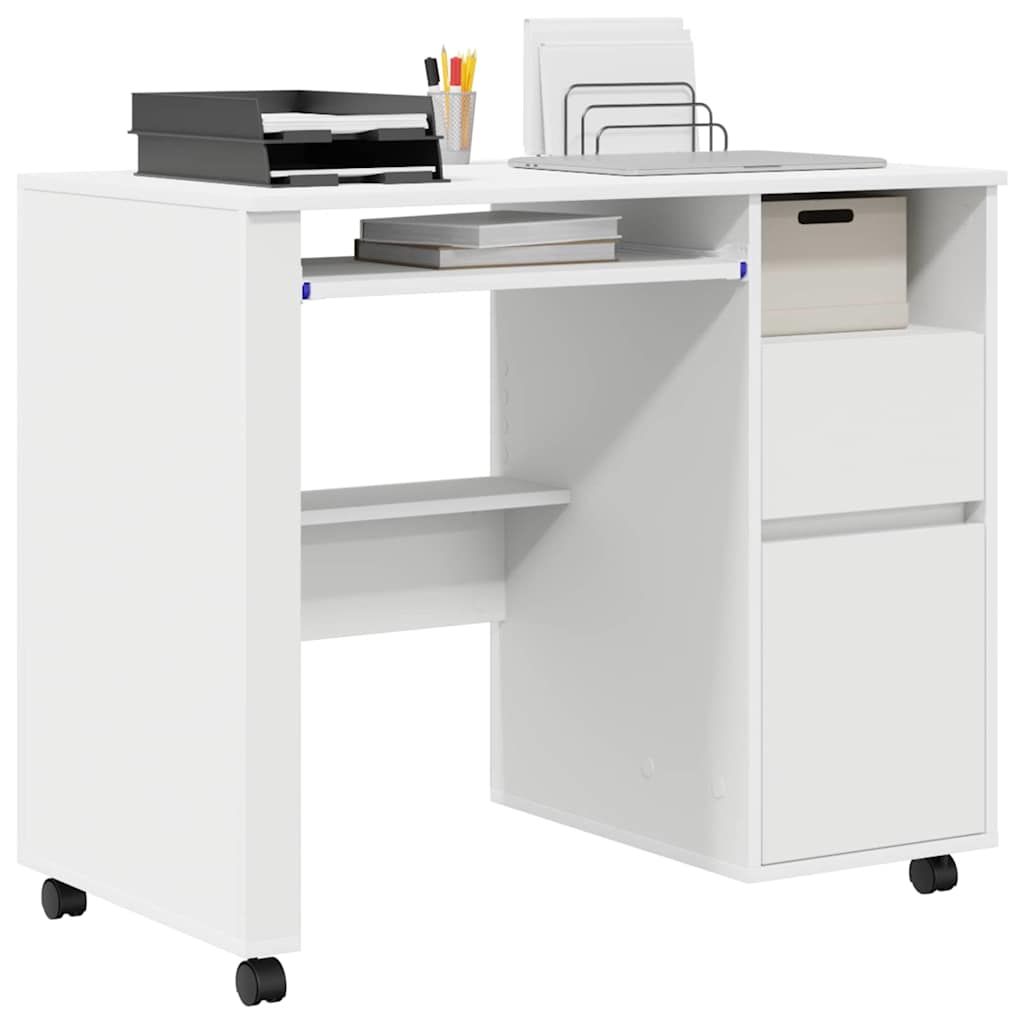 Scrivania con Ruote Bianco 91 x 50 x 77 cm Legno multistrato