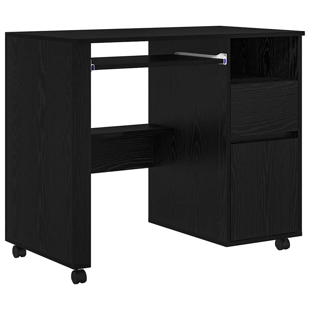 Scrivania con Ruote con cassetto Rovere Nero 91 x 50 x 77 cm