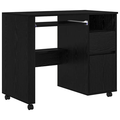 Scrivania con Ruote con cassetto Rovere Nero 91 x 50 x 77 cm
