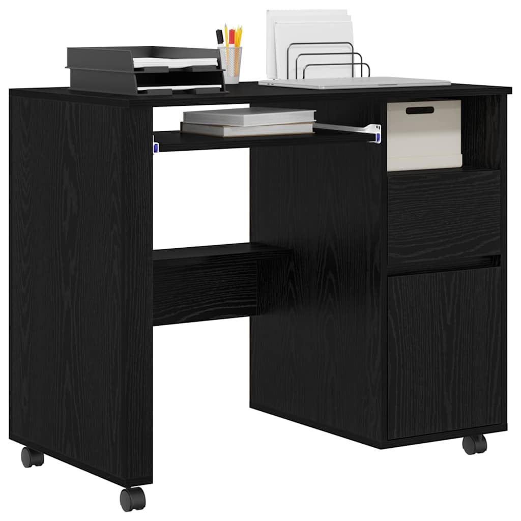 Scrivania con Ruote con cassetto Rovere Nero 91 x 50 x 77 cm