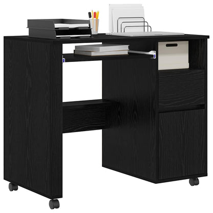 Scrivania con Ruote con cassetto Rovere Nero 91 x 50 x 77 cm