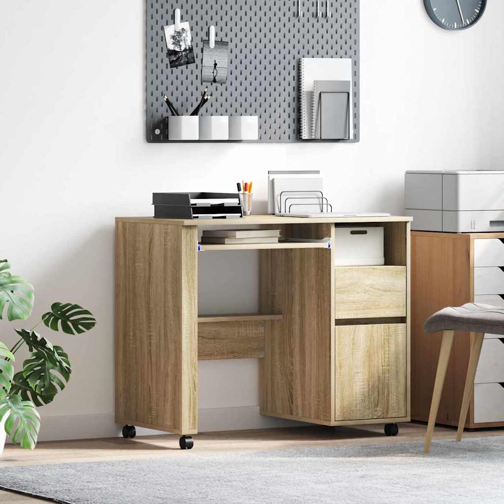 Scrivania con Ruote con cassetto Rovere Sonoma 91 x 50 x 77 cm