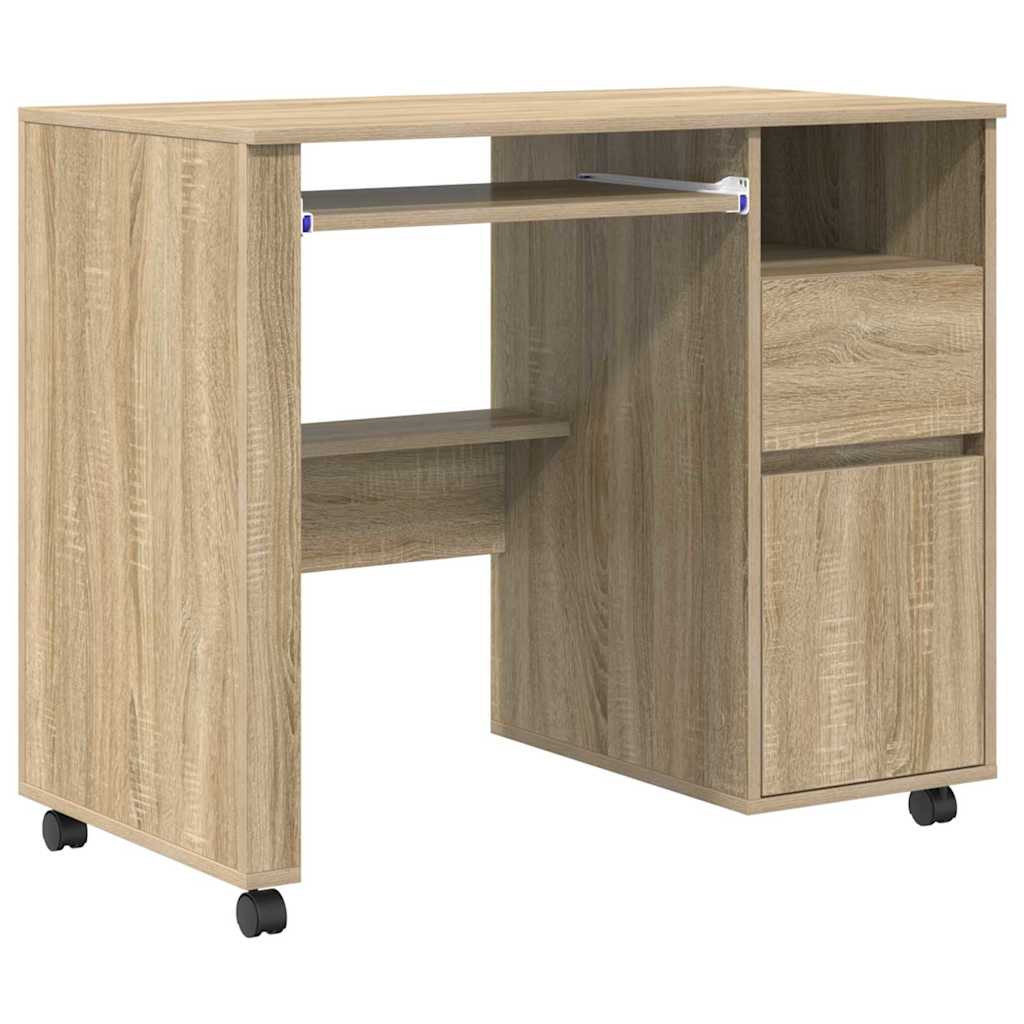 Scrivania con Ruote con cassetto Rovere Sonoma 91 x 50 x 77 cm