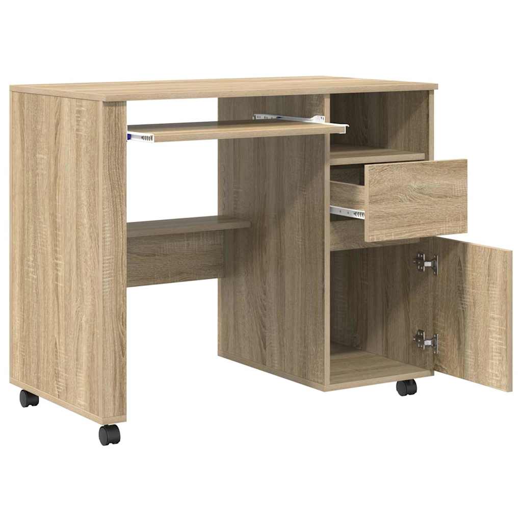 Scrivania con Ruote con cassetto Rovere Sonoma 91 x 50 x 77 cm