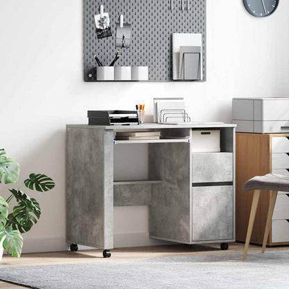 Scrivania con Ruote con cassetto Grigio cemento 91 x 50 x 77 cm