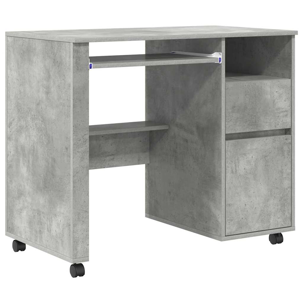 Scrivania con Ruote con cassetto Grigio cemento 91 x 50 x 77 cm