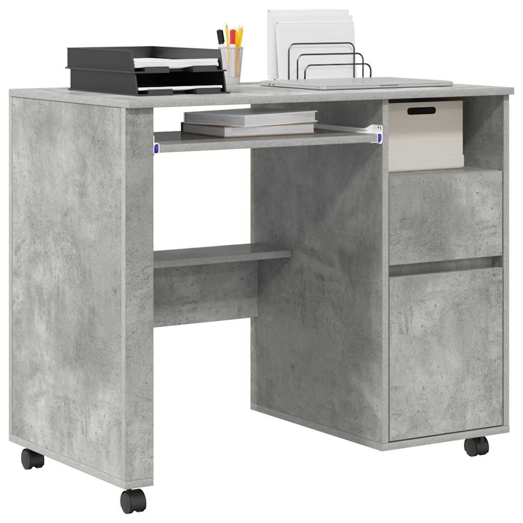 Scrivania con Ruote con cassetto Grigio cemento 91 x 50 x 77 cm