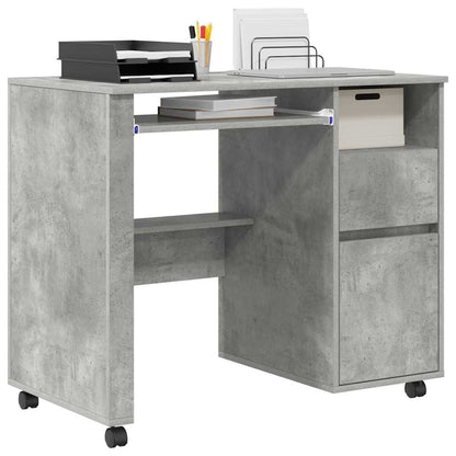 Scrivania con Ruote con cassetto Grigio cemento 91 x 50 x 77 cm