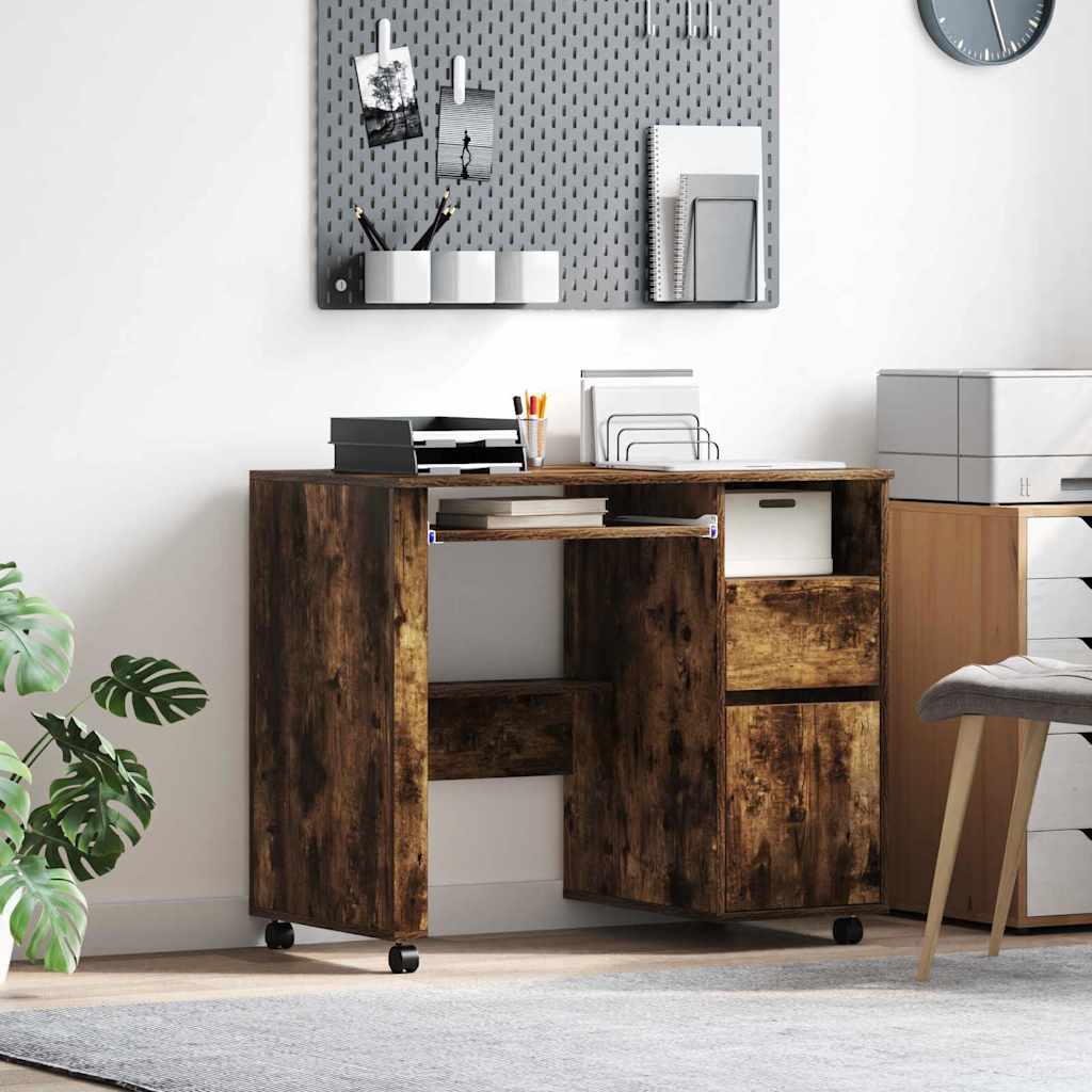 Scrivania con Ruote con cassetto Rovere fumÃ© 91 x 50 x 77 cm