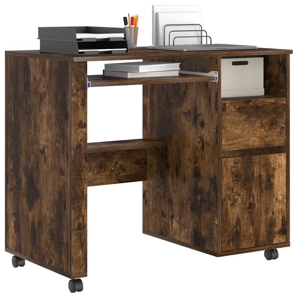 Scrivania con Ruote con cassetto Rovere fumÃ© 91 x 50 x 77 cm