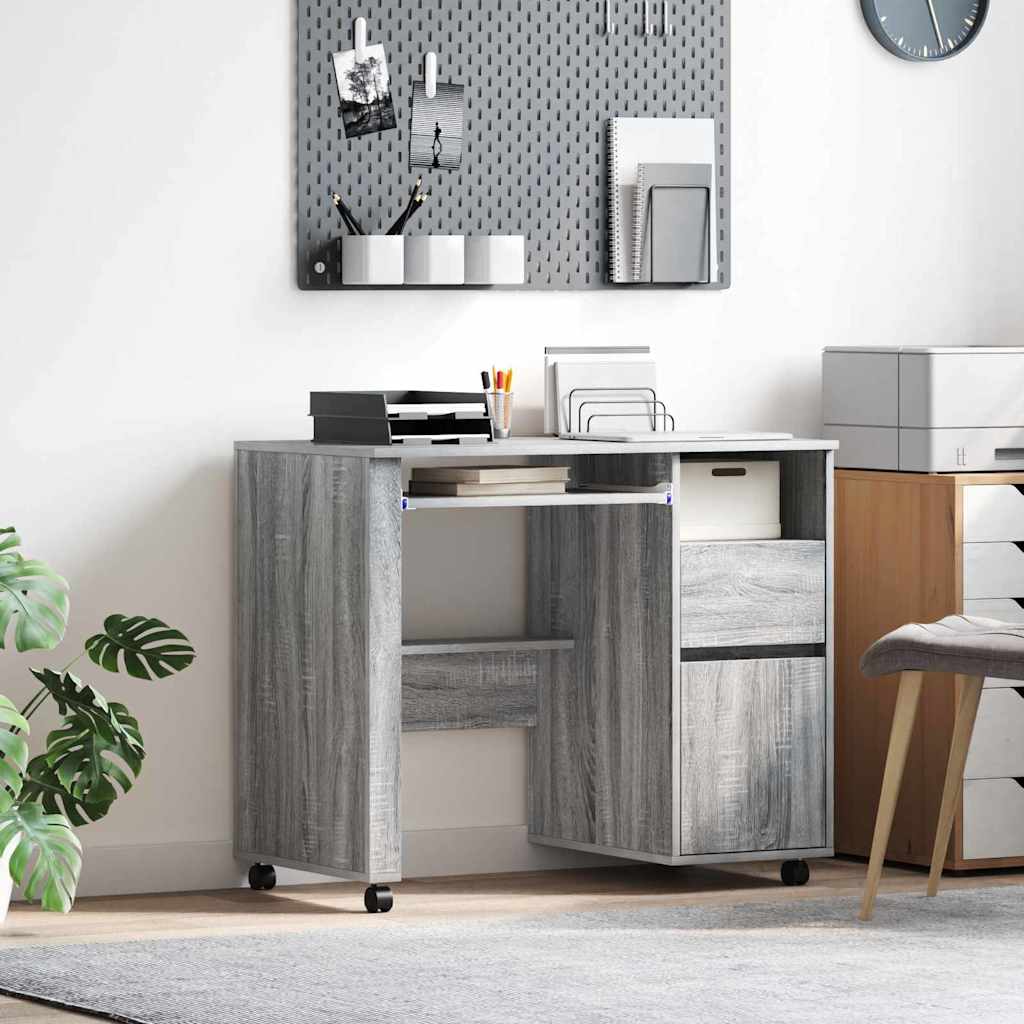 Scrivania con Ruote con cassetto Grigio Sonoma 91 x 50 x 77 cm