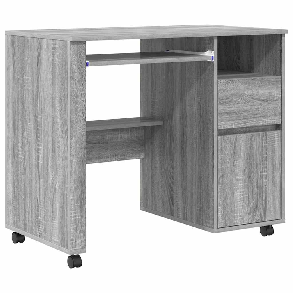 Scrivania con Ruote con cassetto Grigio Sonoma 91 x 50 x 77 cm