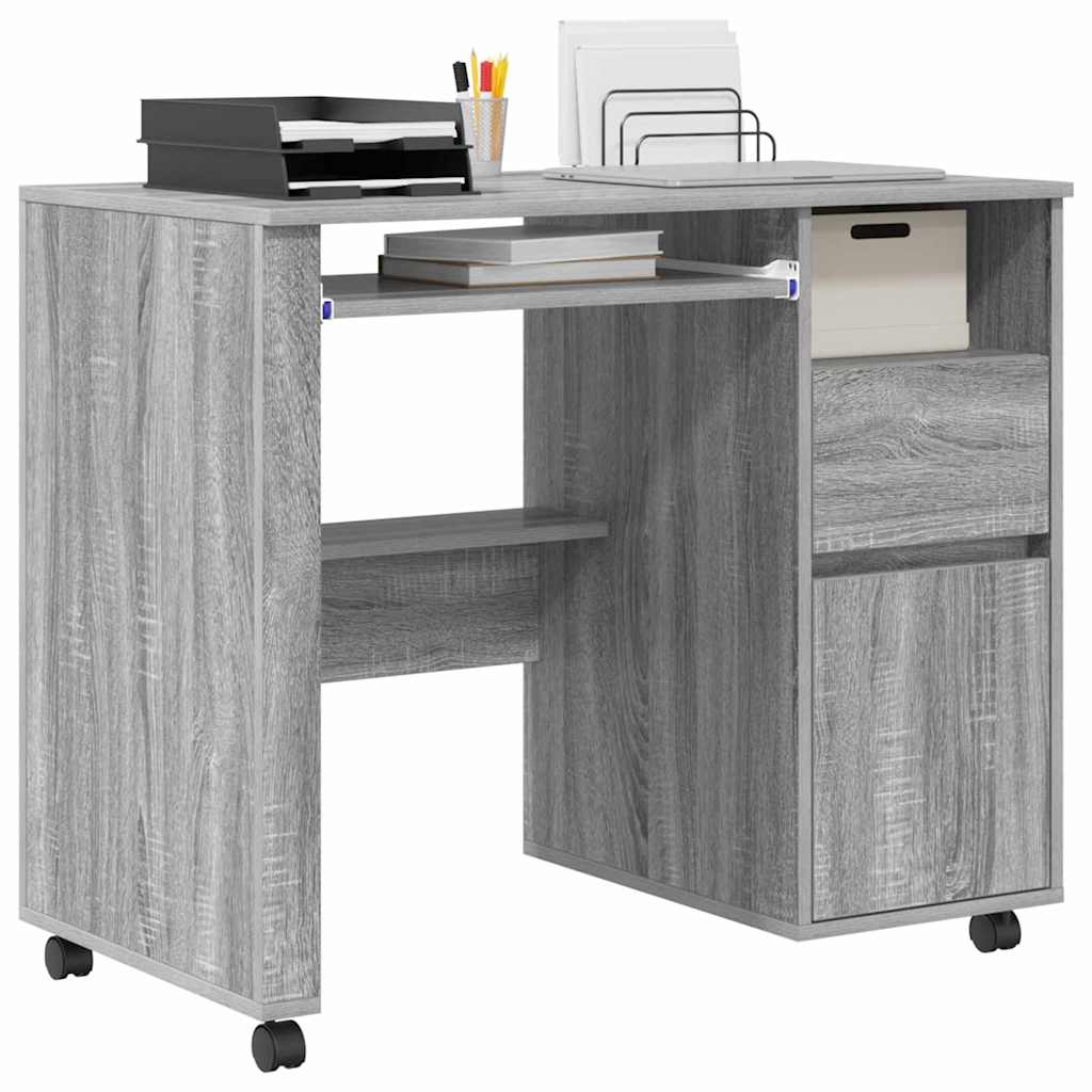 Scrivania con Ruote con cassetto Grigio Sonoma 91 x 50 x 77 cm
