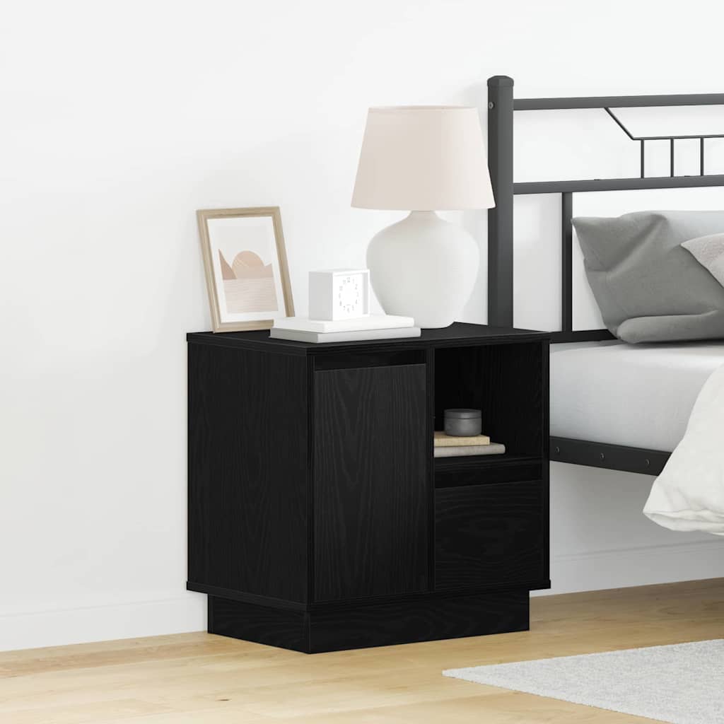 Armadio da Notte con cassetto Rovere Nero 50 x 34,5 x 50 cm.