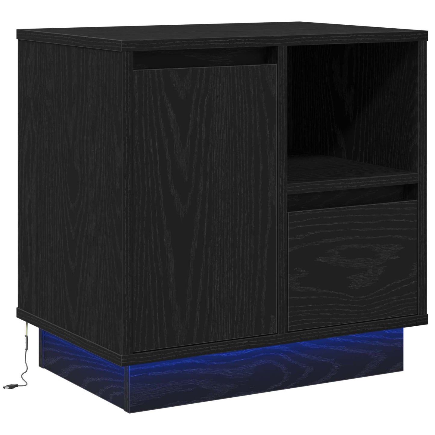 Armadio da Notte con cassetto Rovere Nero 50 x 34,5 x 50 cm.