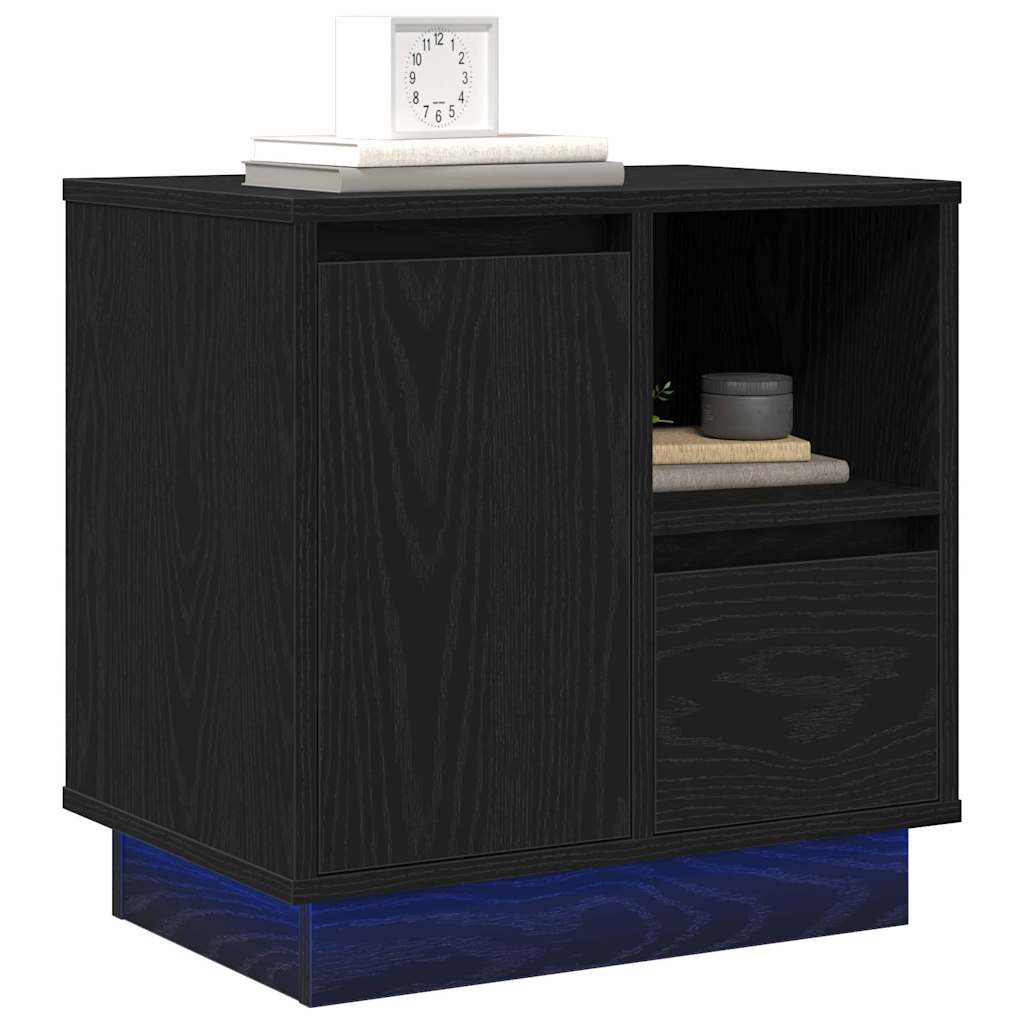 Armadio da Notte con cassetto Rovere Nero 50 x 34,5 x 50 cm.