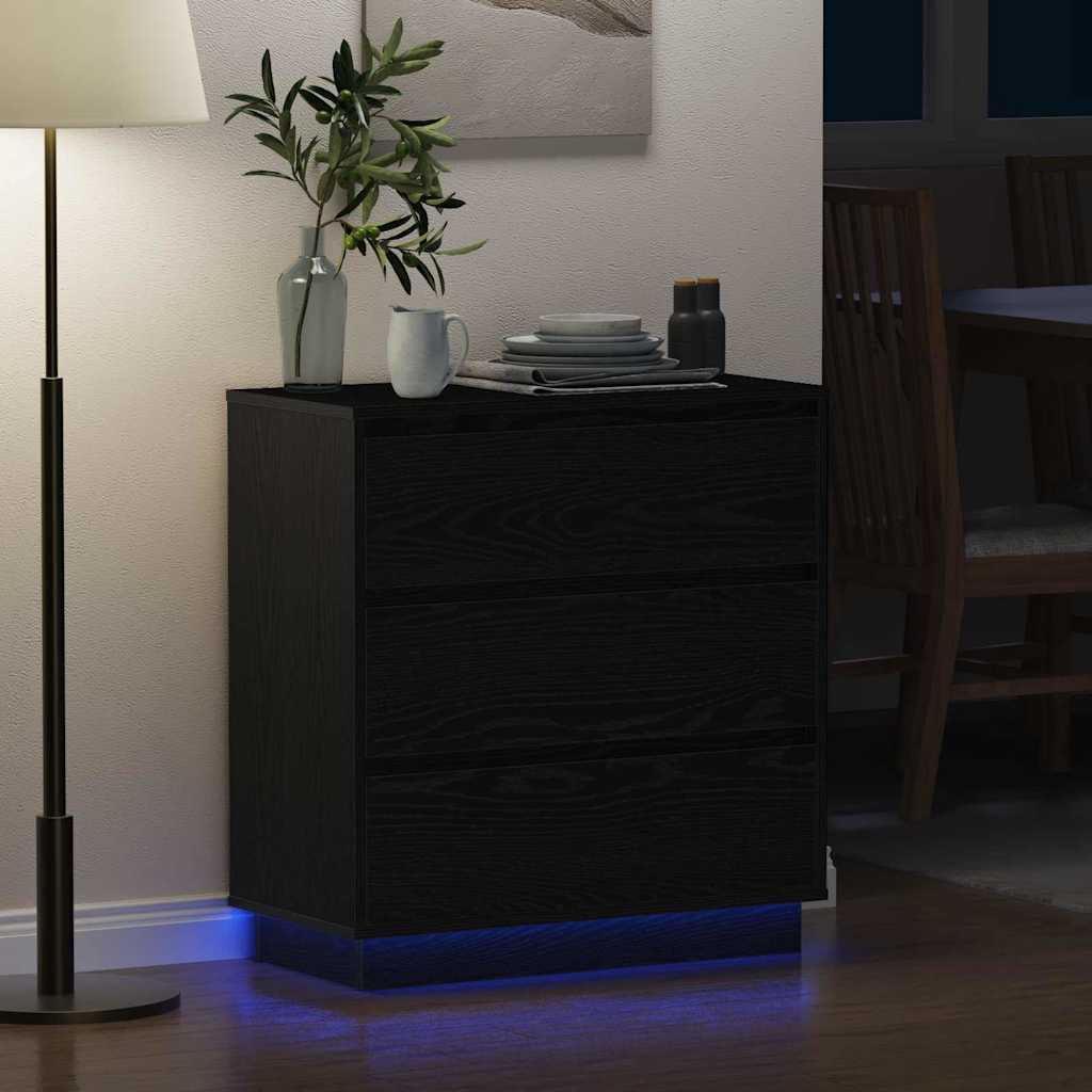 Armadio da Notte con cassetto Rovere Nero 71 x 34,5 x 75 cm