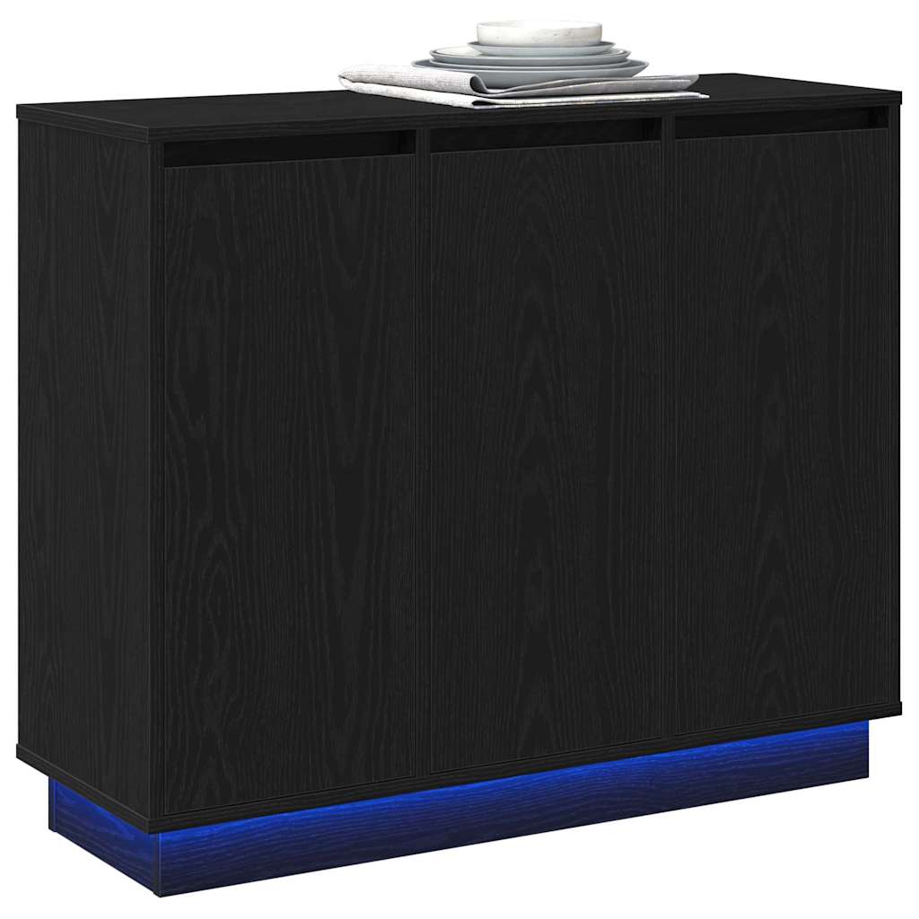 Madia LED Rovere Nero 90 x 32 x 75 cm Legno multistrato