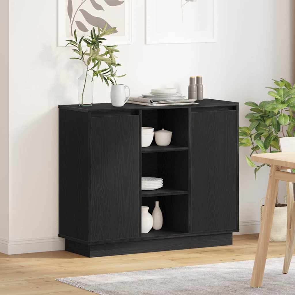 Madia LED Rovere Nero 90 x 32 x 75 cm Legno multistrato