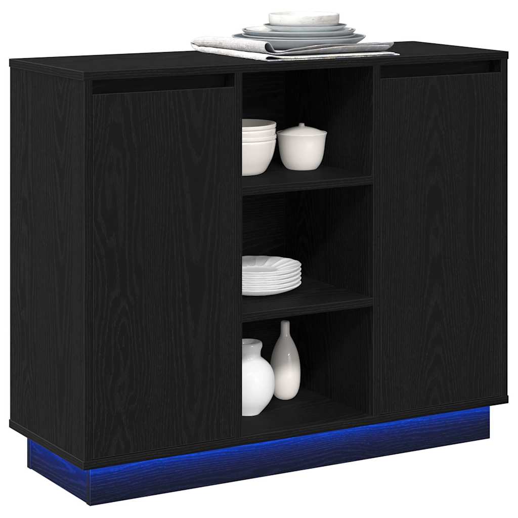 Madia LED Rovere Nero 90 x 32 x 75 cm Legno multistrato