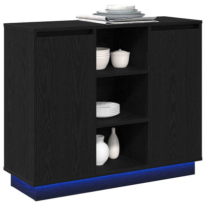 Madia LED Rovere Nero 90 x 32 x 75 cm Legno multistrato