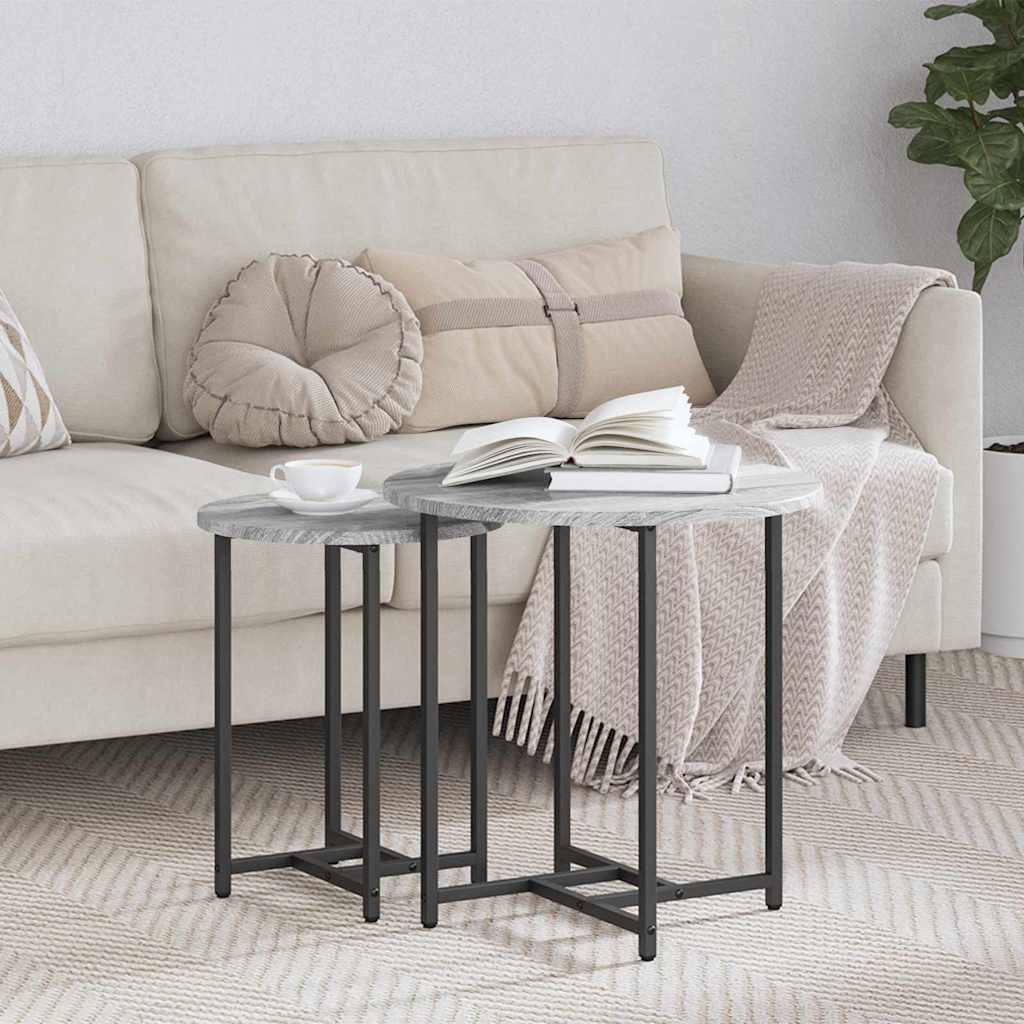Set tavolini 2 pcs Grigio Sonoma e Nero