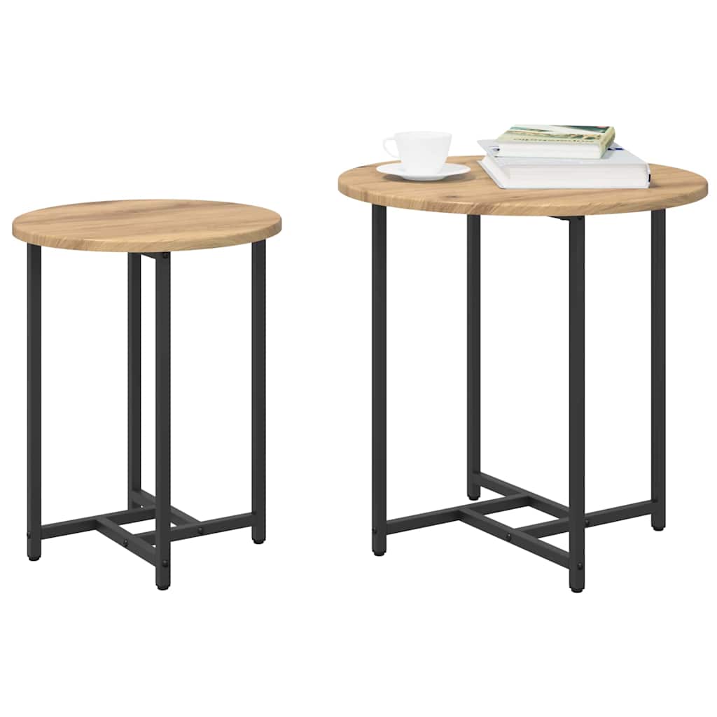 Set tavolini 2 pcs Rovere Artigianale e Nero