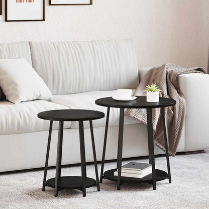 Set tavolini con lo scaffale 2 pcs Rovere Nero