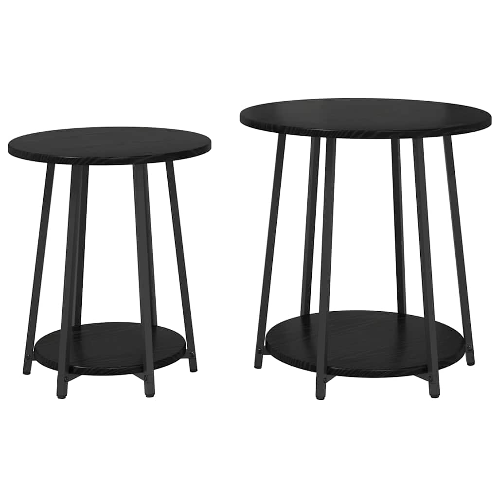 Set tavolini con lo scaffale 2 pcs Rovere Nero