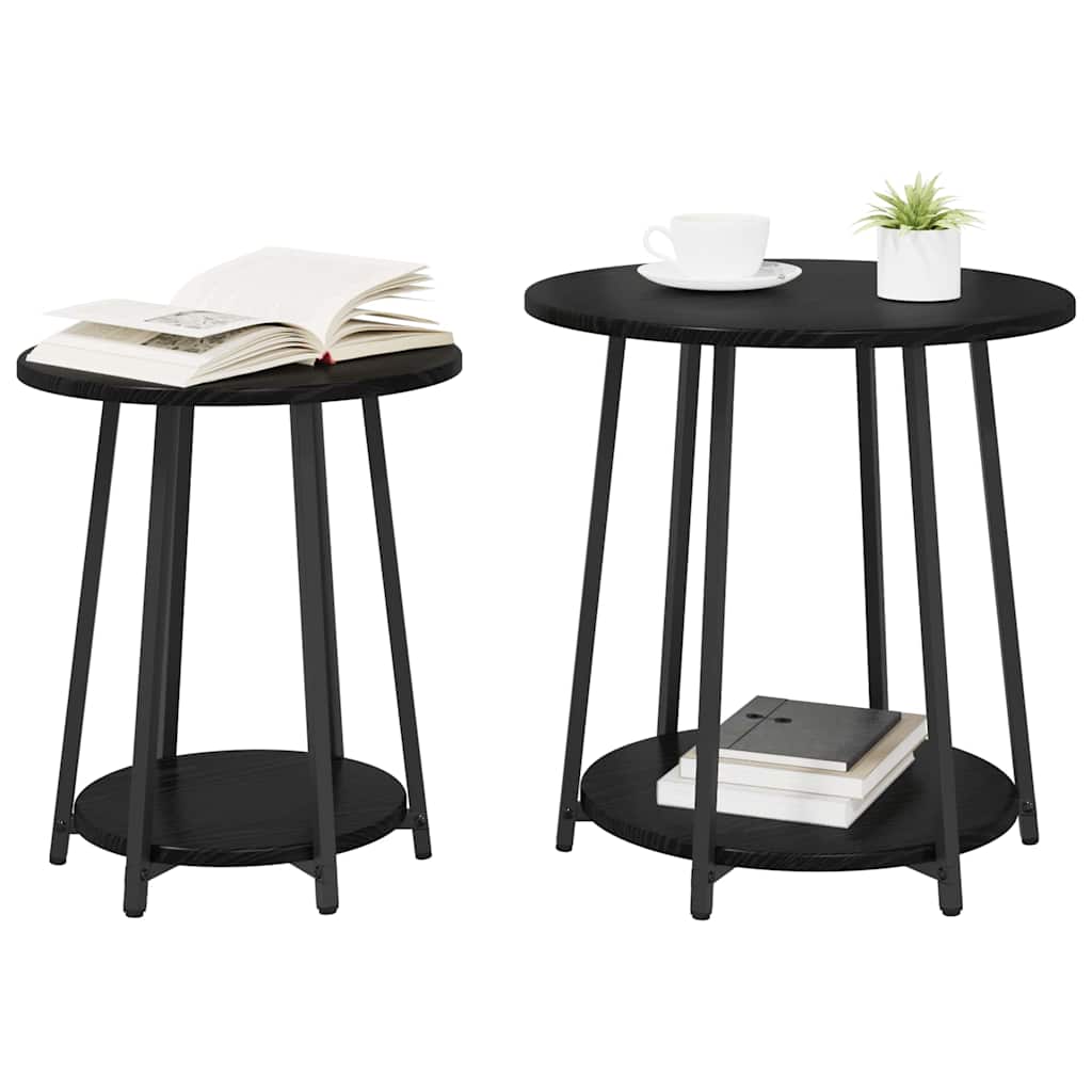 Set tavolini con lo scaffale 2 pcs Rovere Nero
