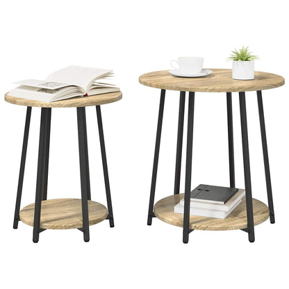 Set tavolini con lo scaffale 2 pcs Rovere Sonoma e Nero