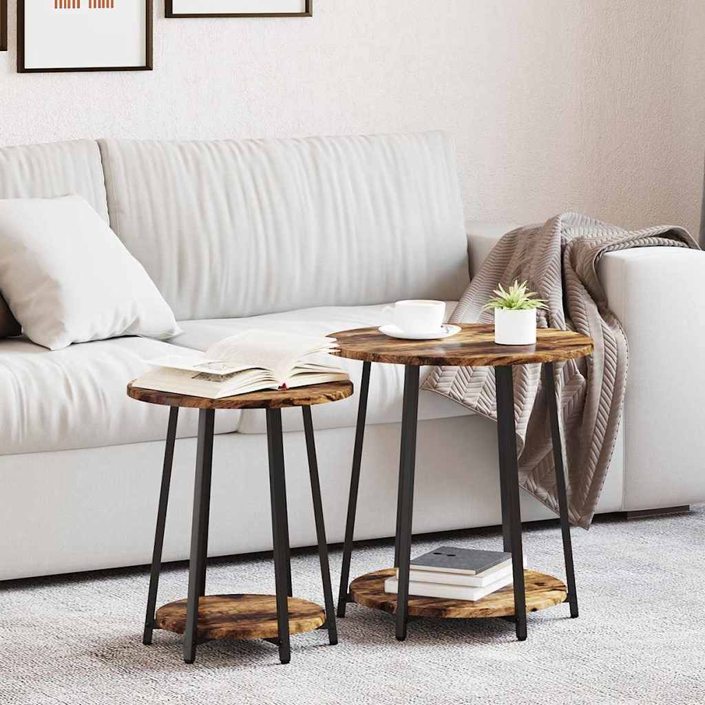 Set tavolini con lo scaffale 2 pcs Rovere Affumicato e Nero