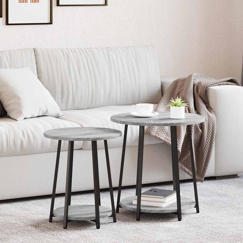 Set tavolini con lo scaffale 2 pcs Grigio Sonoma e Nero