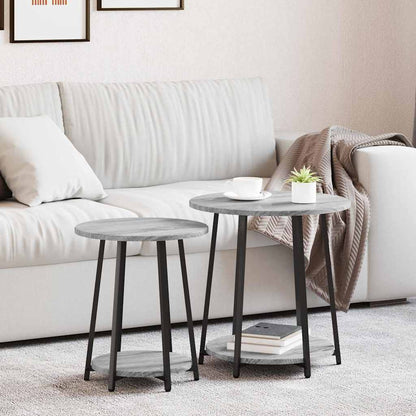 Set tavolini con lo scaffale 2 pcs Grigio Sonoma e Nero
