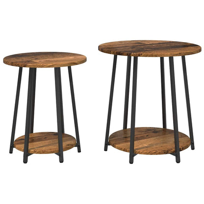 Set tavolini con lo scaffale 2 pcs Legno Antico e Nero