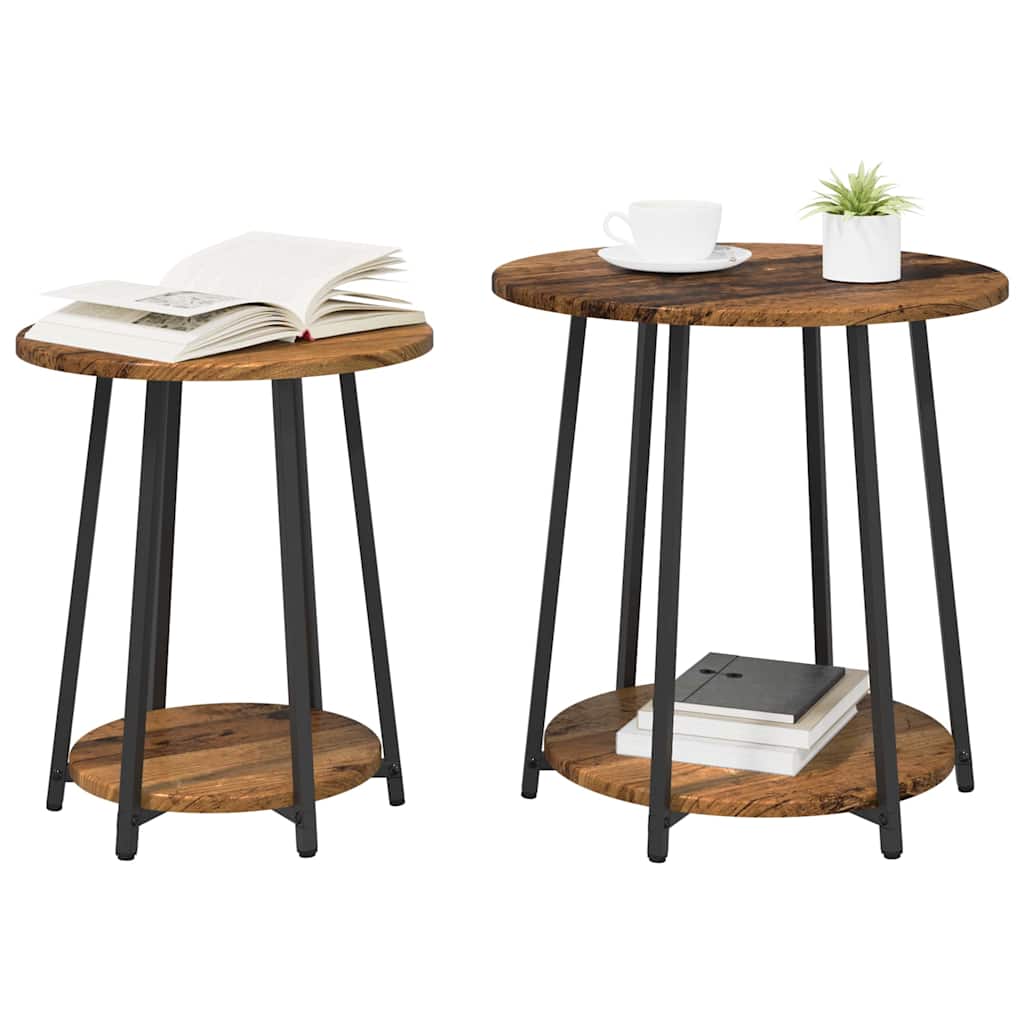 Set tavolini con lo scaffale 2 pcs Legno Antico e Nero