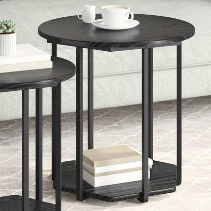 Set tavolini con lo scaffale 2 pcs Rovere Nero