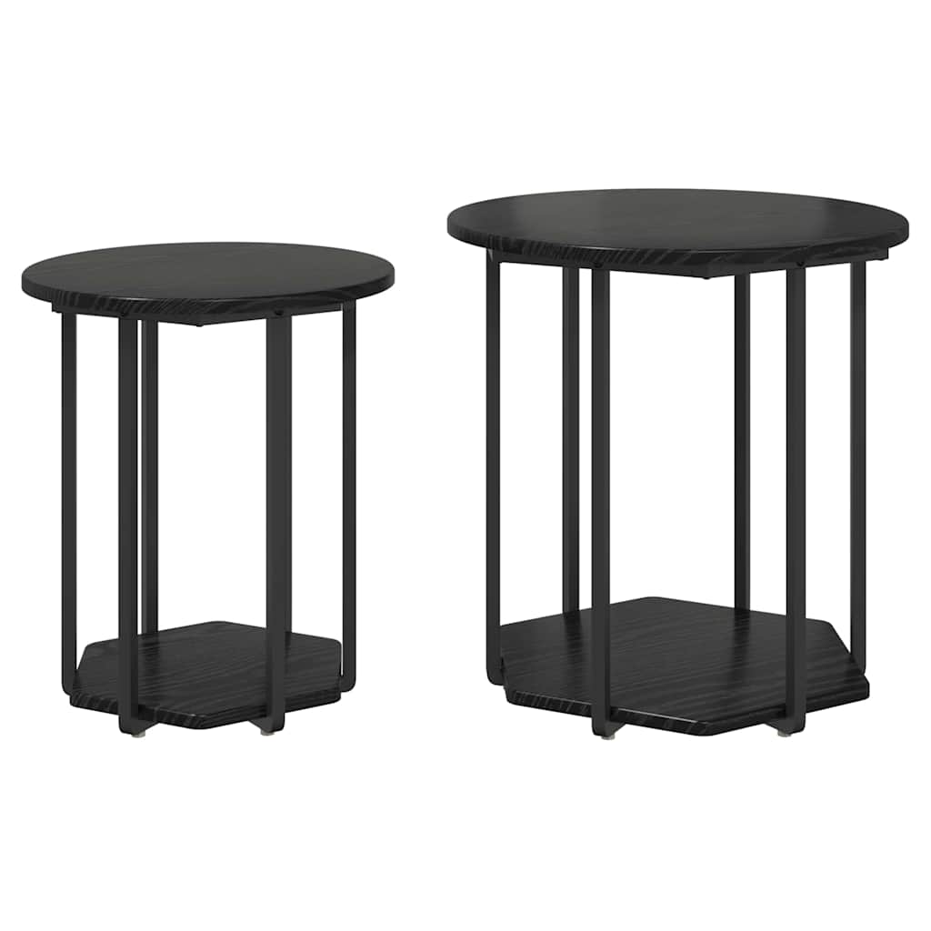 Set tavolini con lo scaffale 2 pcs Rovere Nero