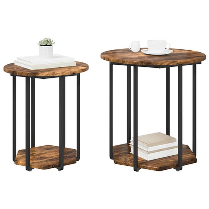 Set tavolini con lo scaffale 2 pcs Marrone