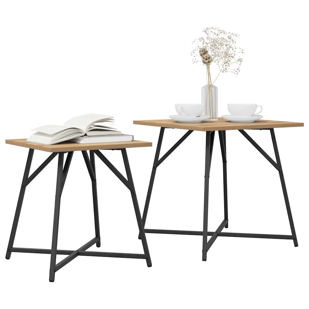 Set tavolini 2 pcs Rovere Artigianale e Nero