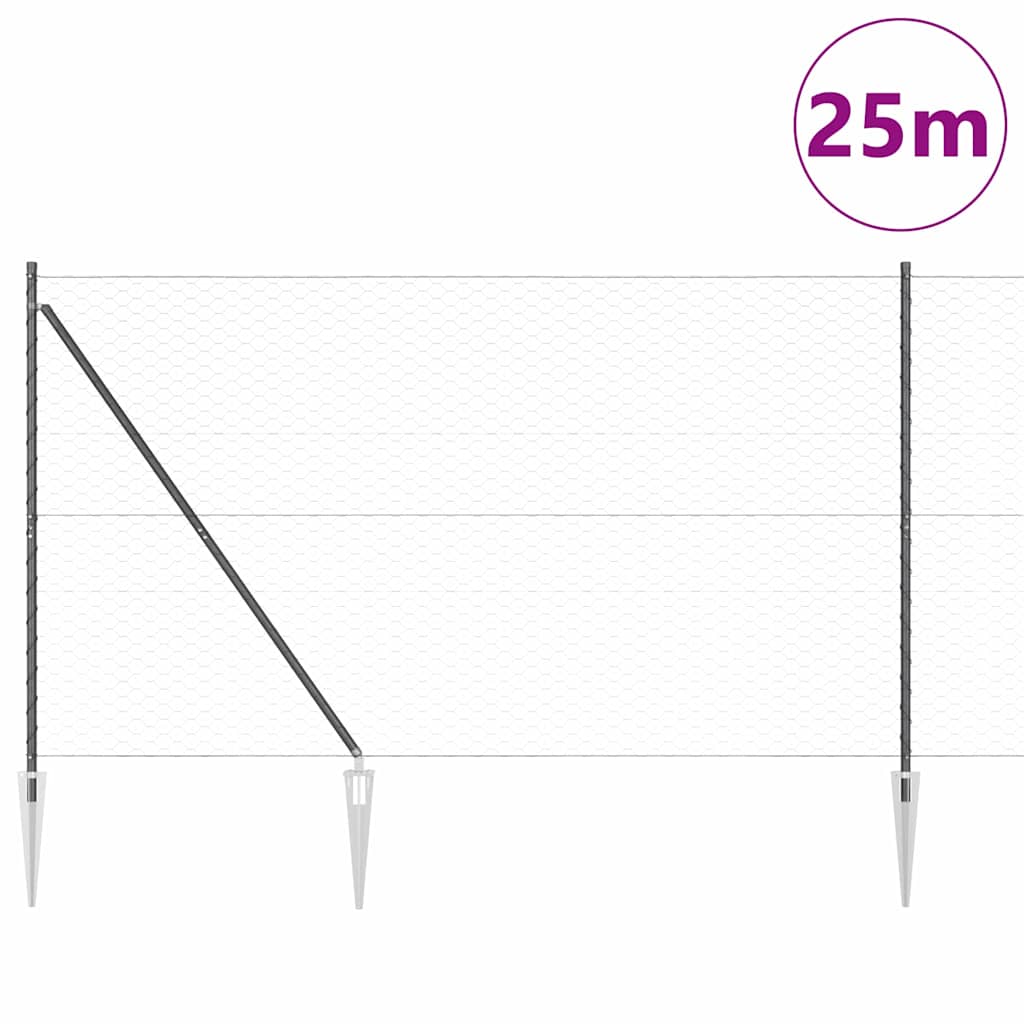 Palo della recinzione Grigio 25 x 1,6 m (maglia 50 mm)