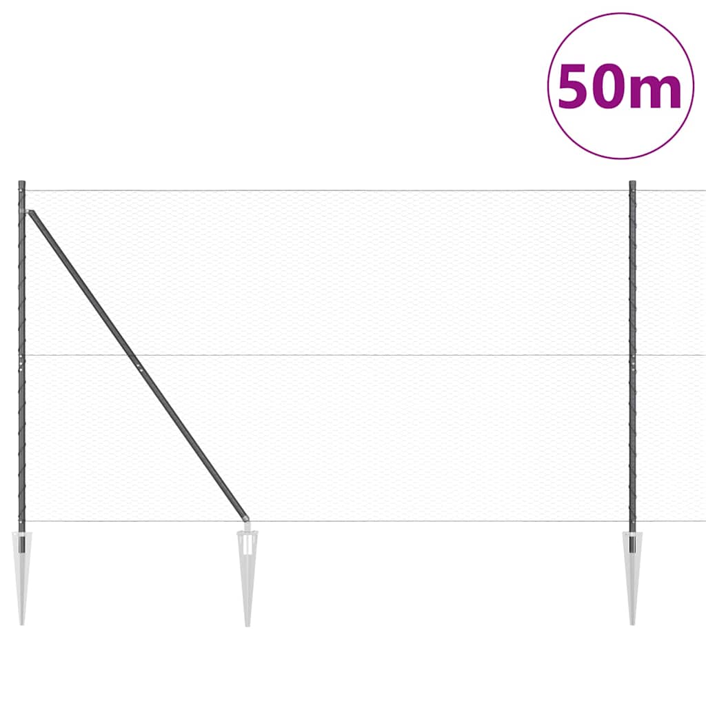 Palo della recinzione Grigio 50 x 1,5 m (maglia da 25 mm)