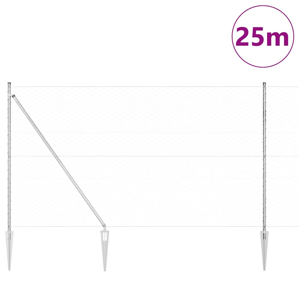 Palo della recinzione Argento 25 x 1,6 m (maglia 50 mm) Acciaio