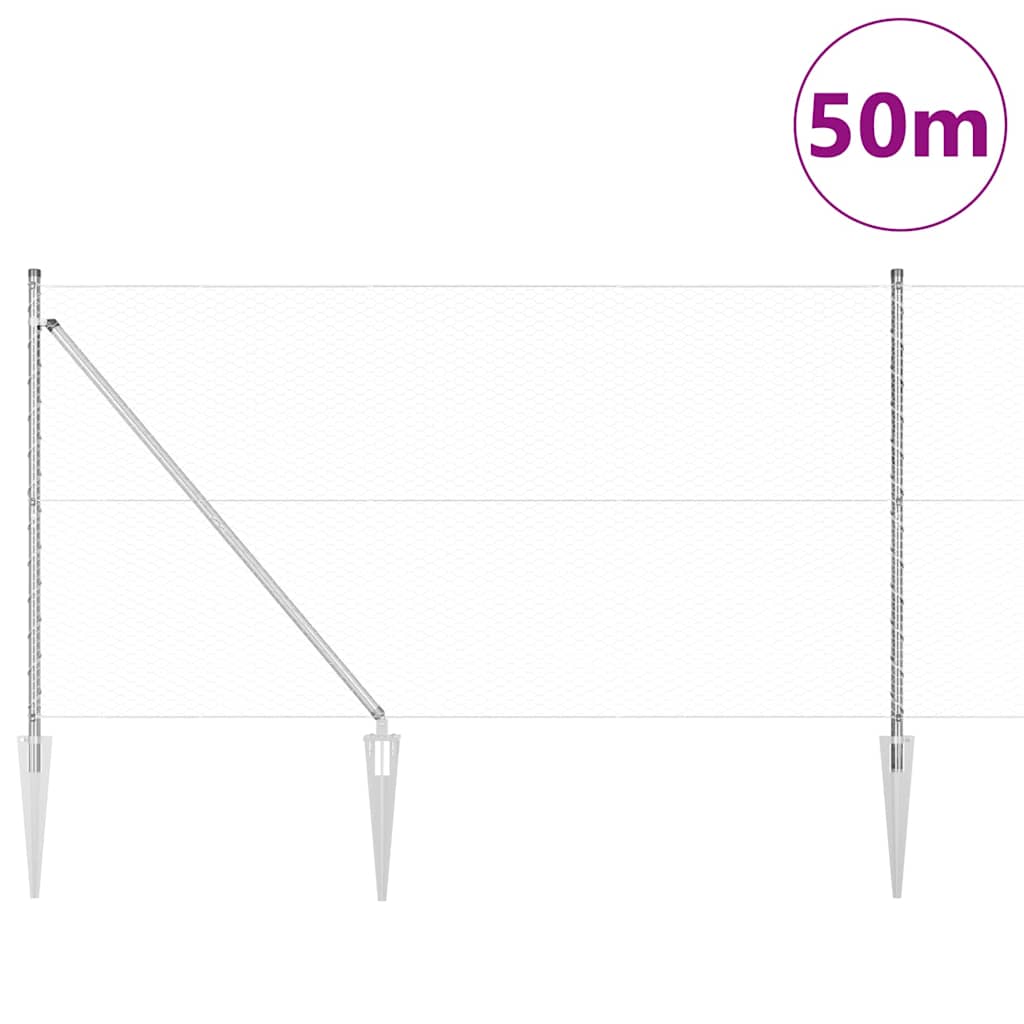 Palo della recinzione Argento 50 x 1,4 m (rete 25 mm) Acciaio
