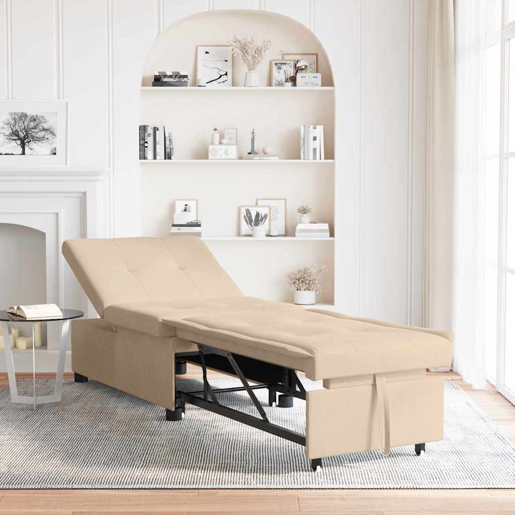 Divano Letto Estraibile Crema 194 x 67 x 82 cm Microfibra
