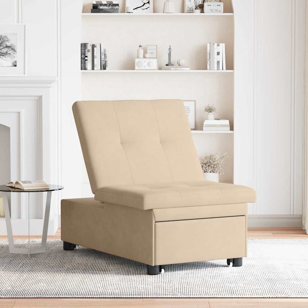 Divano Letto Estraibile Crema 194 x 67 x 82 cm Microfibra